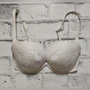 La Senza White Lace Push-Up Bra 32DD | Rhinestone Padded Underwire